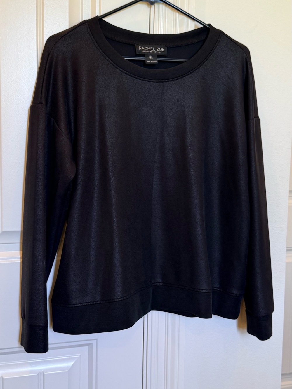 Rachel Zoe Black Faux-Leather Crewneck Pullover